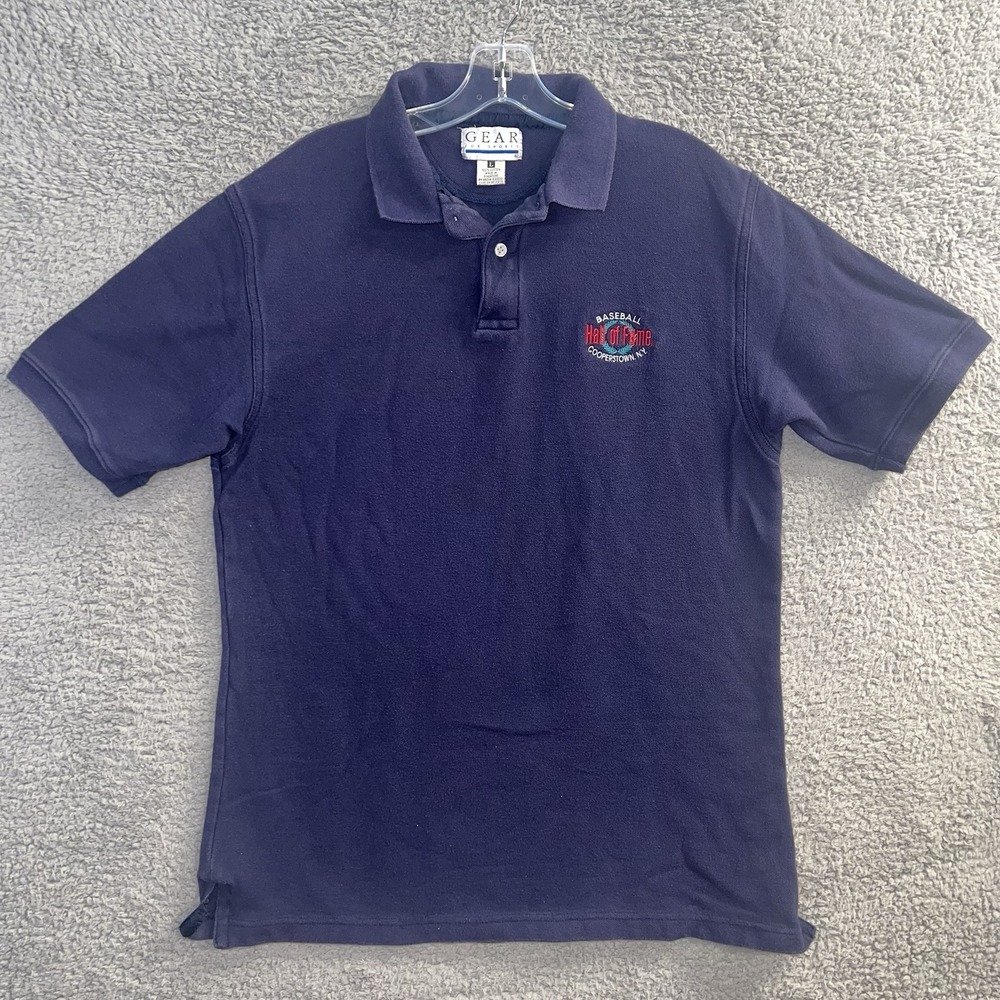 VTG Gear Shirt Men Sz L Blue Polo Cooperstown NY Baseball Hall Of Fame Embroider